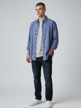 Consumer Guide Blue & White Button Down Shirt (XL)